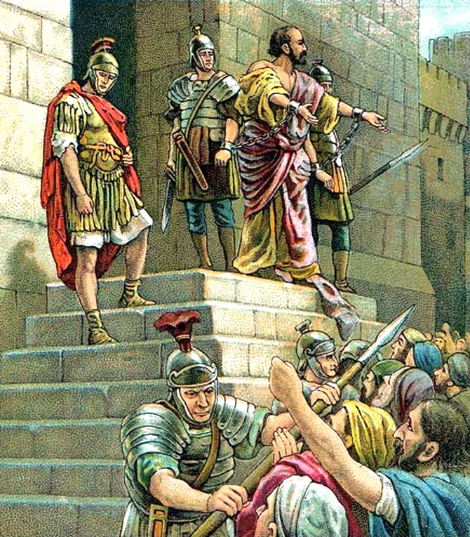 Paul on steps in Jerusalem