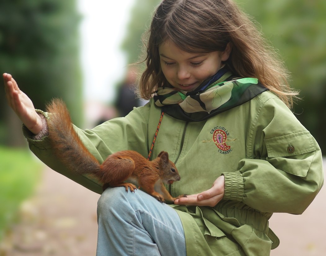 , girl with squirrel